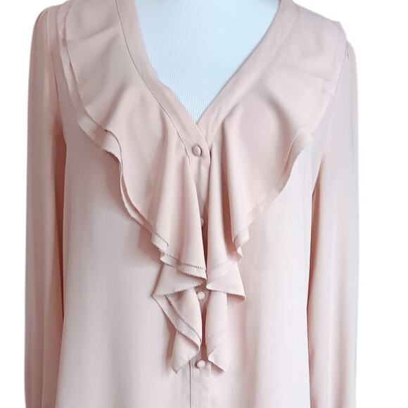 WHBM Pale Blush Pink Ruffled Top Blouse Medium Dressy Event Career Classic VNeck - Picture 6 of 8